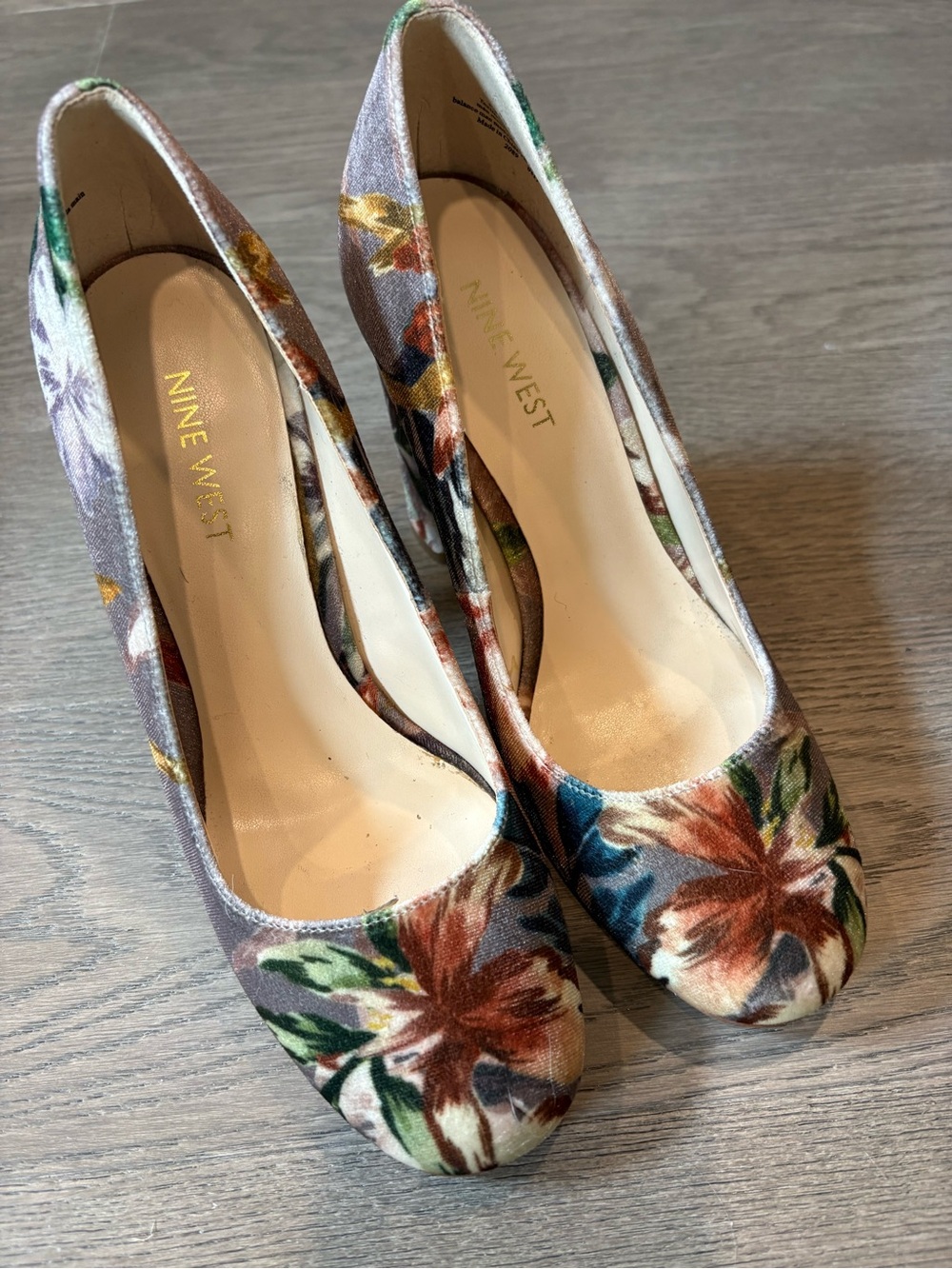 Nine West Floral Velvet Pumps in Brown, Green, Blue